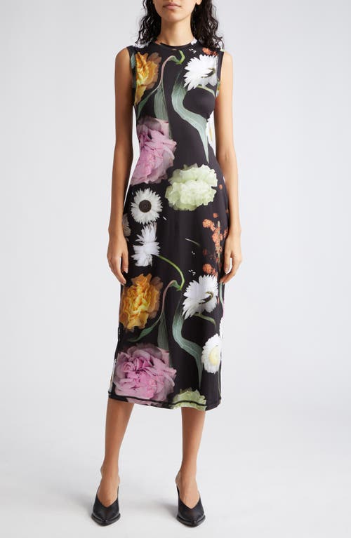 Stine Goya Danya Floral Semisheer Sleeveless Midi Dress in Scanned Foliage at Nordstrom, Size X-Small