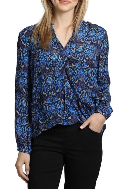 Apny Printed Crossover Long Sleeve Top In Blue