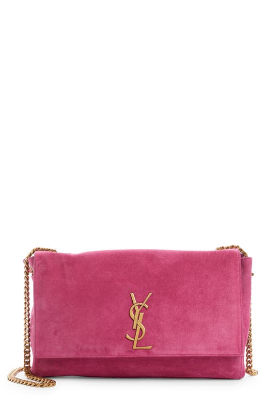 Saint Laurent Kate Supple Reversible Leather Shoulder Bag In Rose Rubis