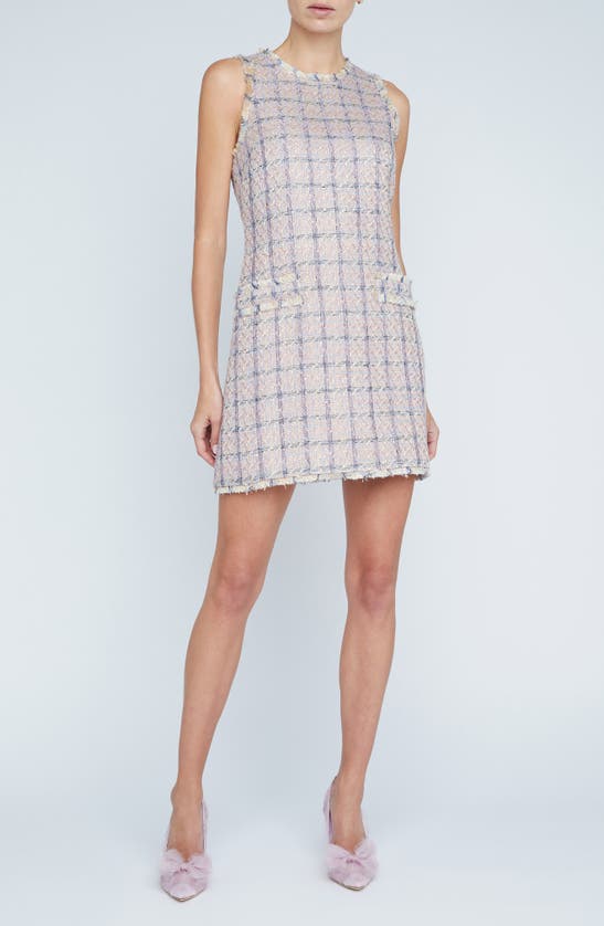 Shop L Agence Florian Tweed Sleeveless Shift Dress In Tan/ Dusty Pink/ Blue