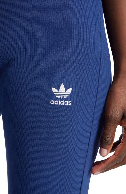 Shop Adidas Originals Adidas Trefoil Essentials Rib Flare Leggings In Dark Blue