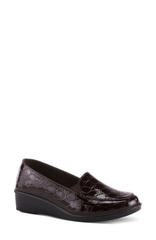 Flexus By Spring Step Biddey Wedge Loafer In Dark Brown Croco