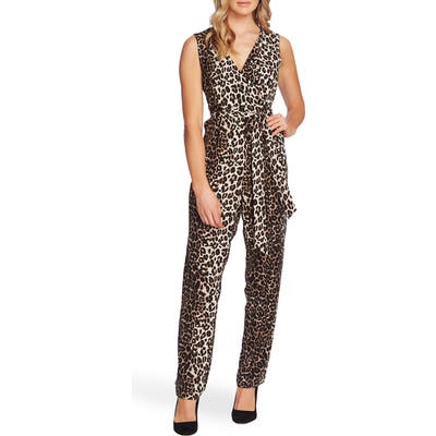 Vince Camuto Elegant Stripe Leopard Jumpsuit, Black