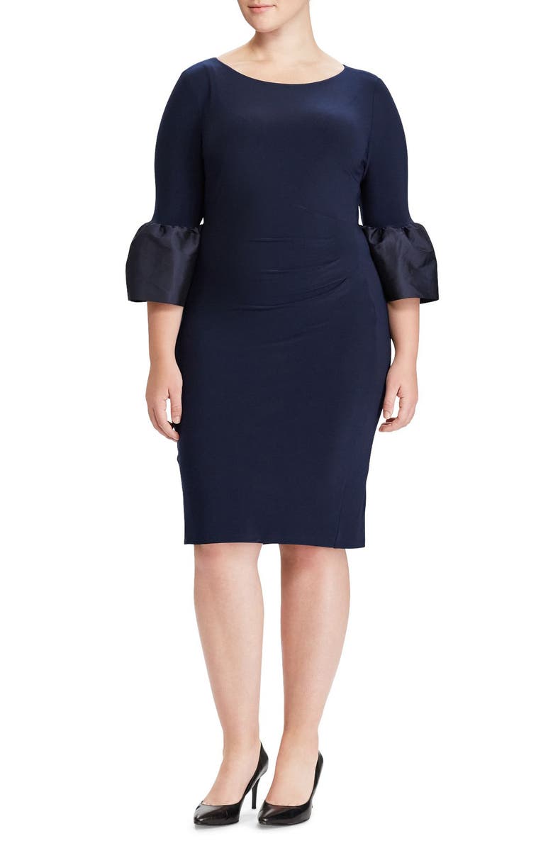 Lauren Ralph Lauren Taffeta Cuff Jersey Shift Dress (Plus Size) | Nordstrom