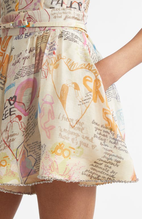 Shop Zimmermann Dear Diary Print Linen & Silk Skort