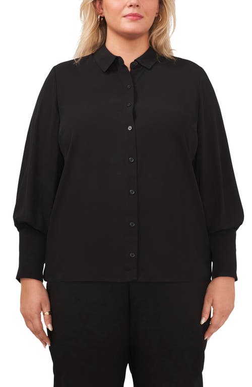 halogen(r) Solid Button-Up Shirt in Rich Black