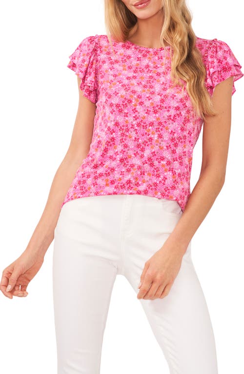 CeCe Floral Double Ruffle Sleeve Top Pink Punch at Nordstrom,
