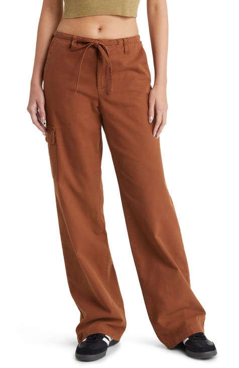 Womens - Vintage Low Rise Cargo Trousers in Stone Wash Taupe Brown