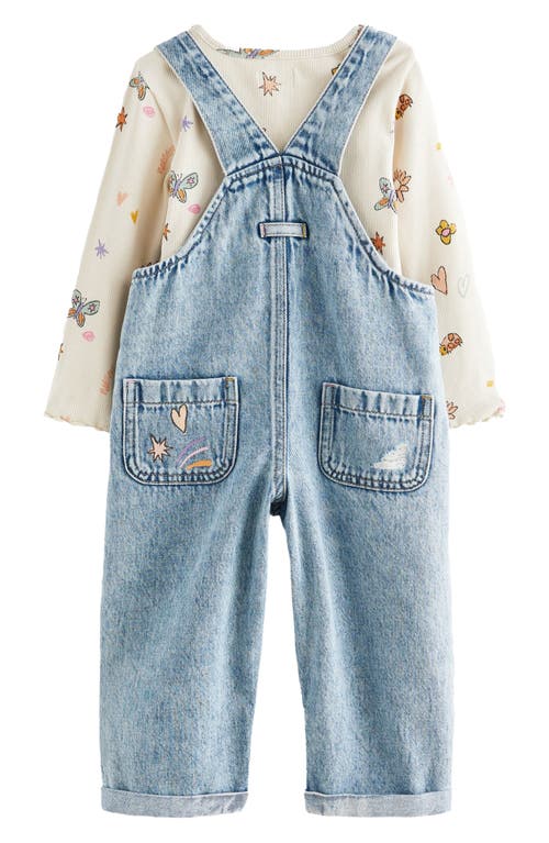 Shop Next Kids' Graphic Top & Denim Overalls Set In Ivory