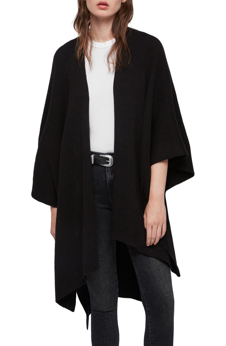ALLSAINTS Ribbed Ruana, Main, color, BLACK