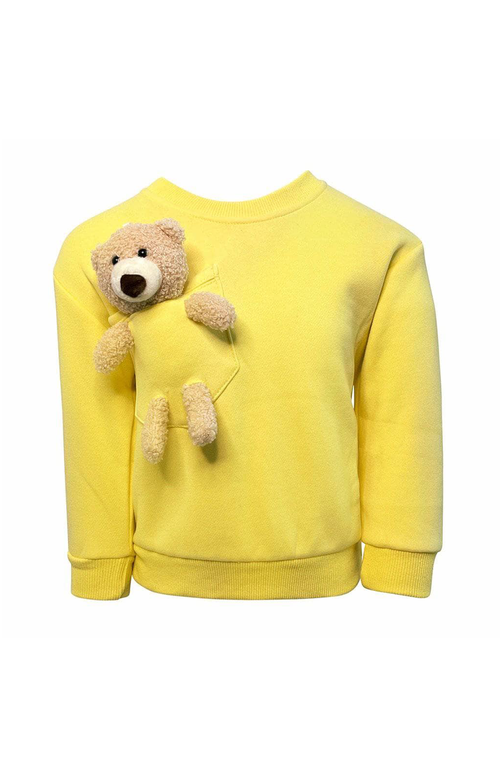 Shop Lola + The Boys Teddy Buddy Bear Crewneck In Yellow