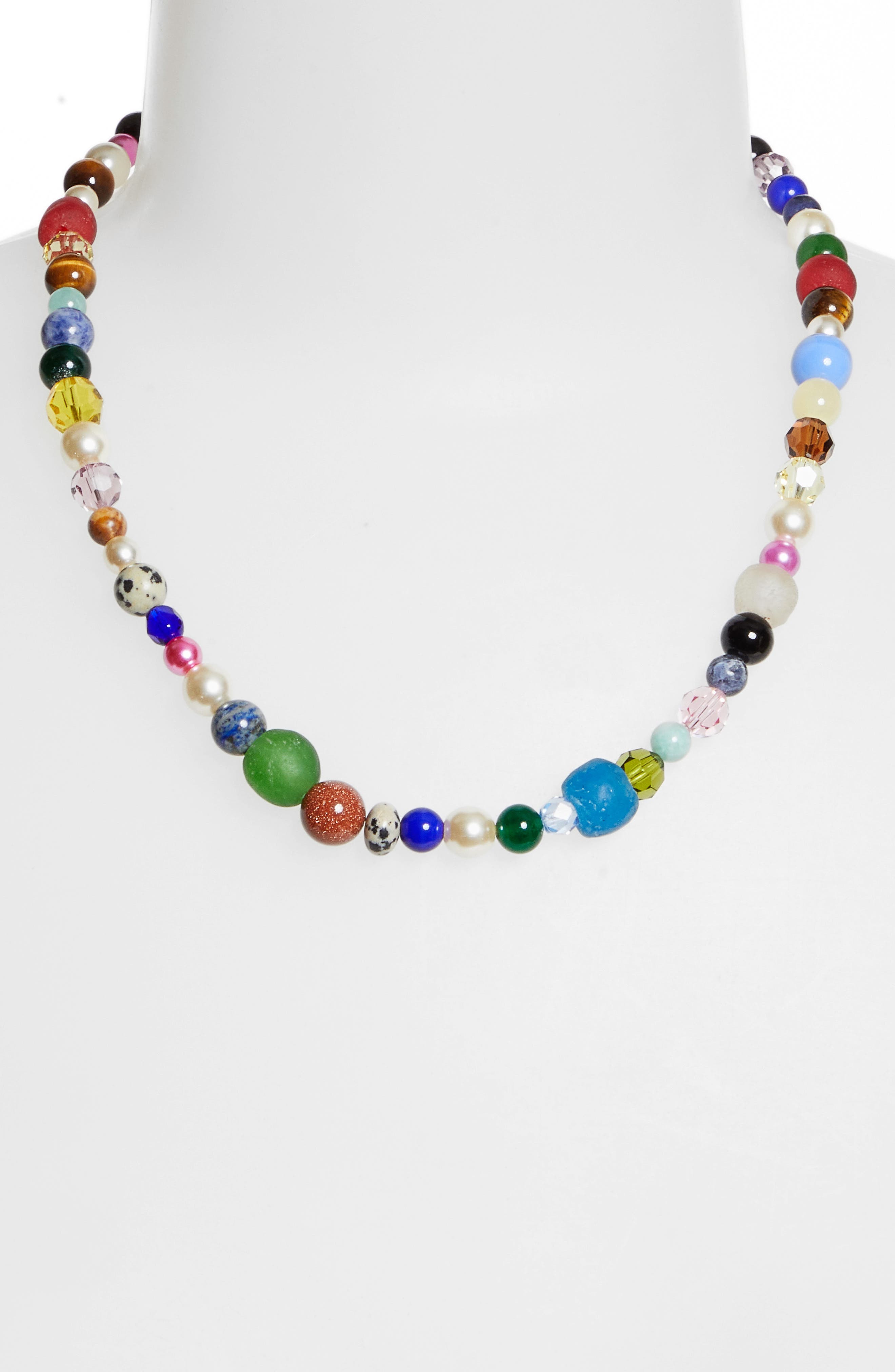 Camiel Fortgens Beaded Stretch Necklace in Blue/Ivory/Red Multi