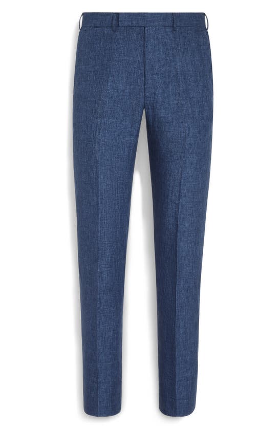 Shop Zegna Oasi Linen Trousers In Blu Ciano