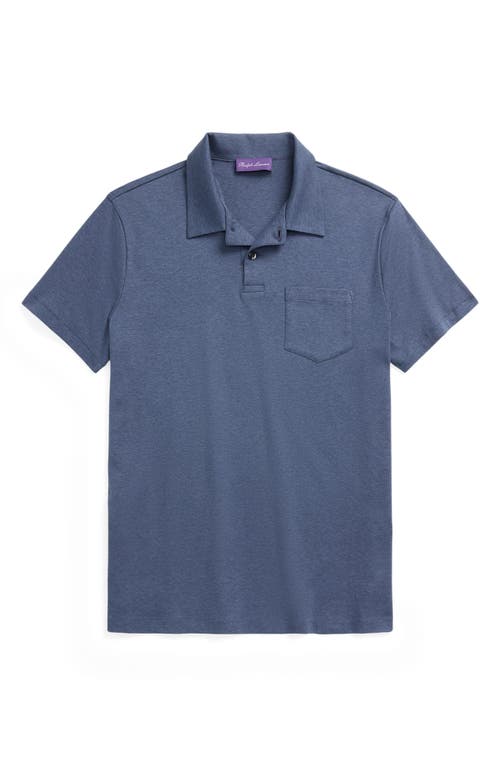 Shop Ralph Lauren Purple Label Solid Cotton Pocket Polo In Supply Blue Melange