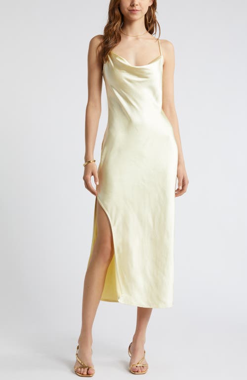 Cowl Neck Satin Slipdress in Yellow Frost