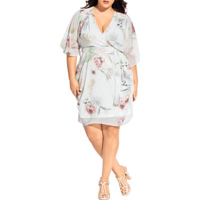 Plus Size City Chic Daydream Floral Wrap Dress, White