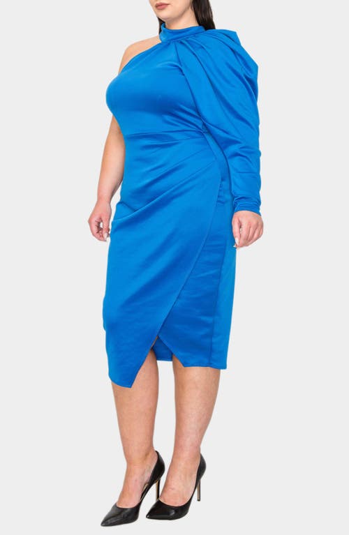 L I V D Gigi One-shoulder Long Sleeve Midi Dress In Turquoise