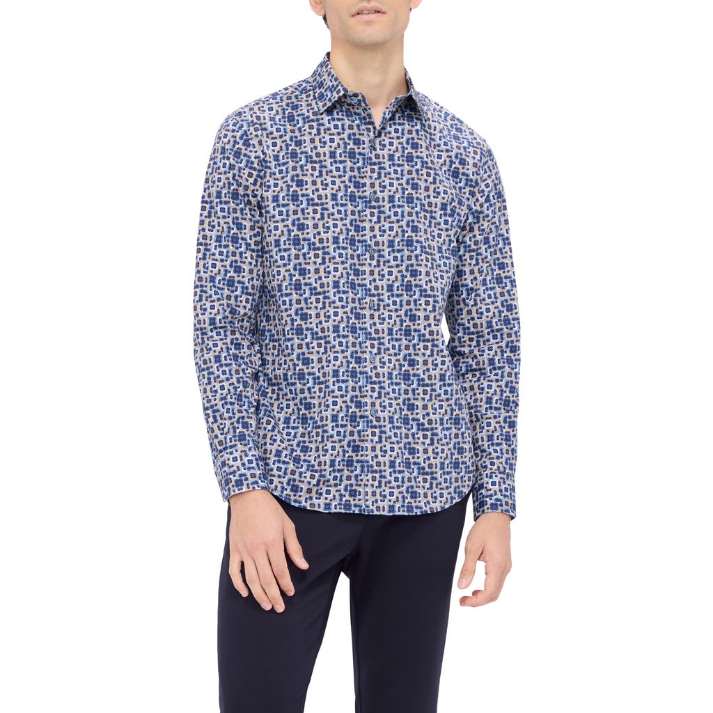 Bugatchi Julian Shaped Fit Geo Print Stretch Button-up Shirt In Air Blue