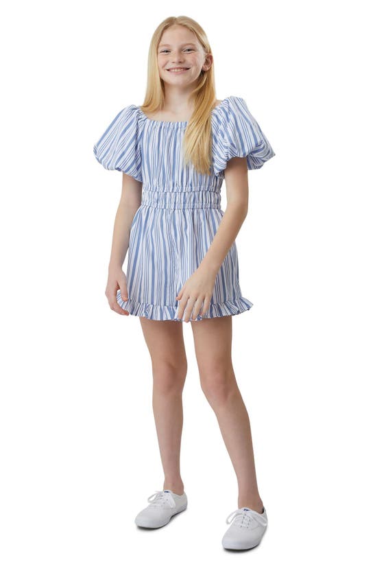 Shop Habitual Kids Kids' Stripe Puff Sleeve Romper In Blue