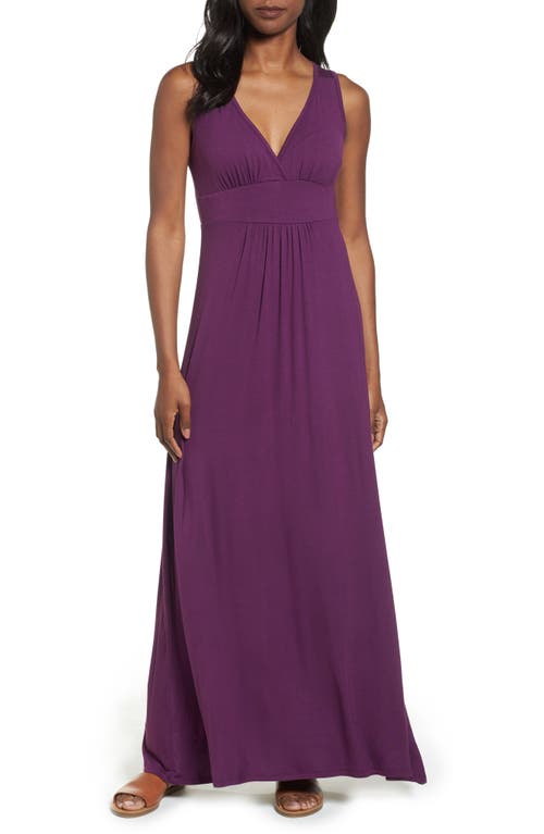 Loveappella V-Neck Jersey Maxi Dress in Purple Dark