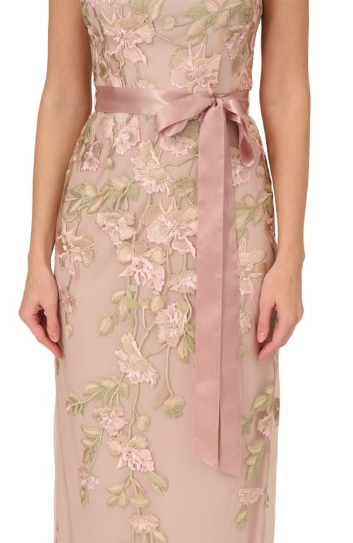 Shop Adrianna Papell Floral Cascading Column Gown In Blush/nude Multi