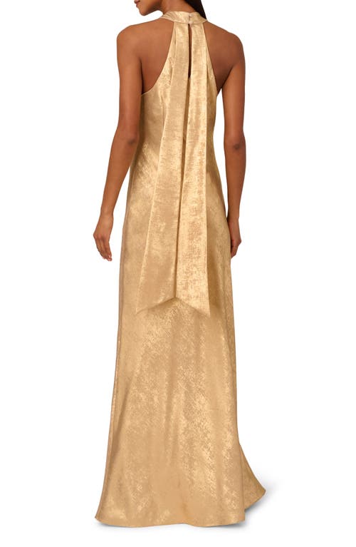 Shop Adrianna Papell Foiled Trumpet Gown In Light Gold