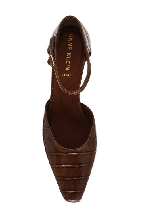 Anne Klein Rosalind Croc Embossed Ankle Strap Sandal In Brown Croco