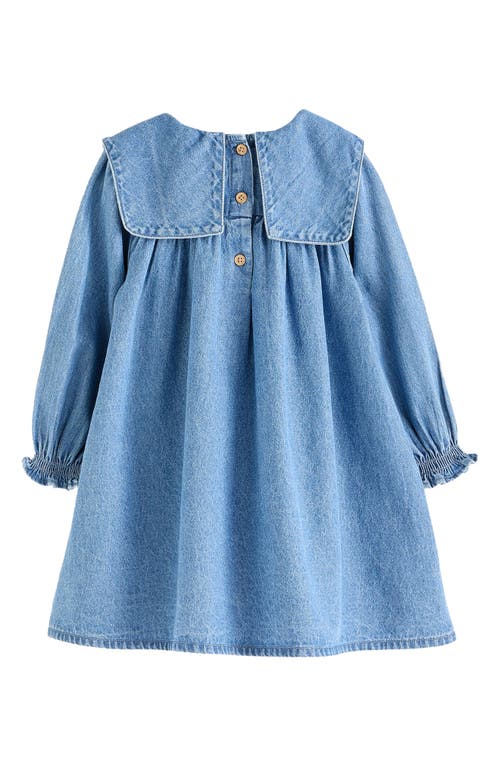 Shop Next Kids' Daisy Embroidered Long Sleeve Denim Dress In Blue