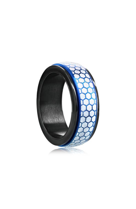Shop Blackjack Stainless Steel Honeycomb Spinner Ring In Blue Silver