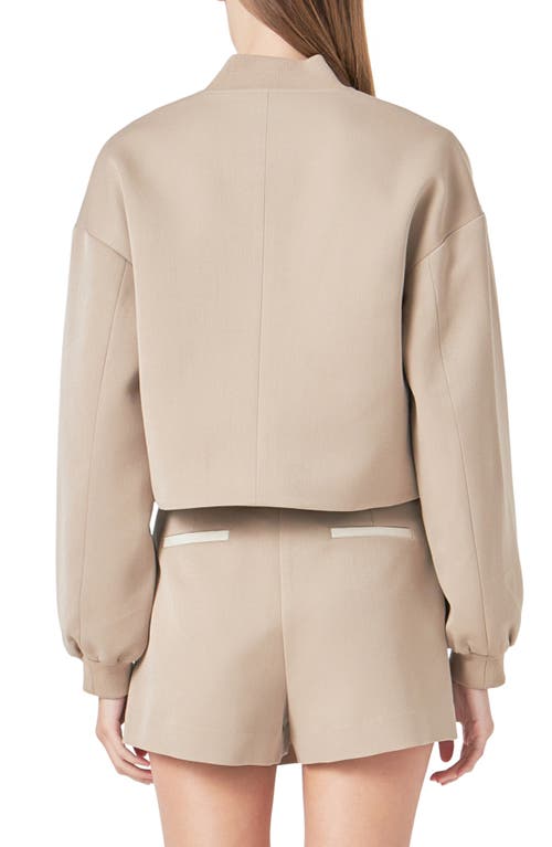Grey Lab Crop Bomber Jacket In Taupe