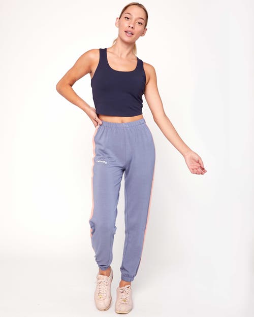 Shop Rebody Active Homebase Fleece Sweatpants In Dusty Blue/stripe