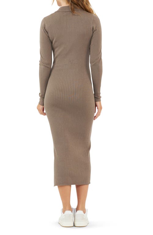 Shop Ripe Maternity Sammy Rib Long Sleeve Maternity/nursing Polo Dress In Mocha