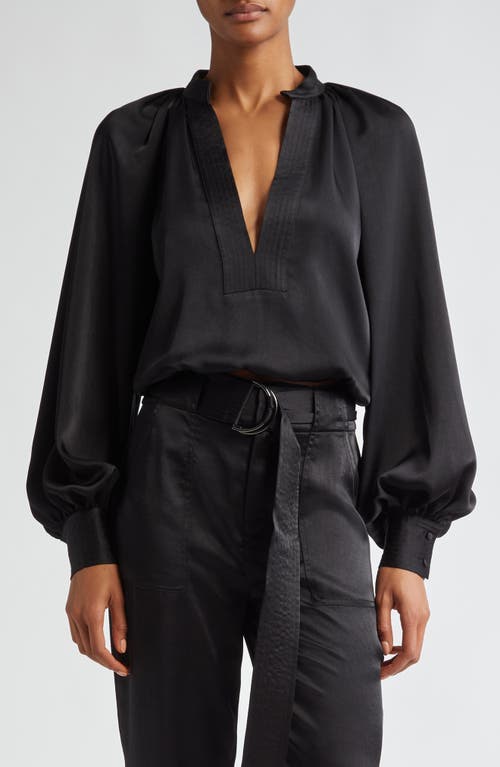 Shop Ramy Brook Nevada Split Neck Satin Top In Black