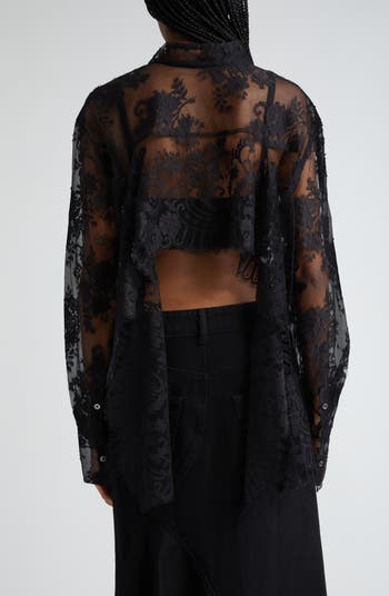 Sheer Floral Lace Top Black