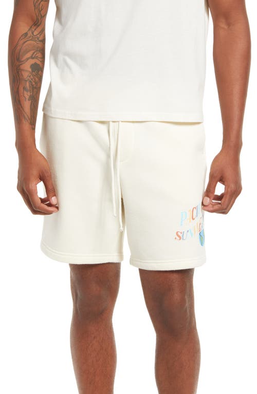 PacSun Men's Volley Cotton Blend Fleece Logo Graphic Shorts in Cream