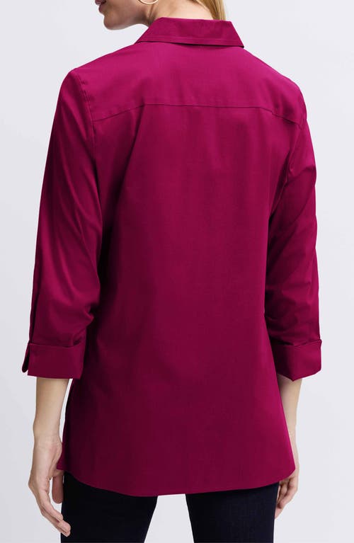 Foxcroft Evelyn Three-quarter Sleeve Button-up Shirt In Sangria