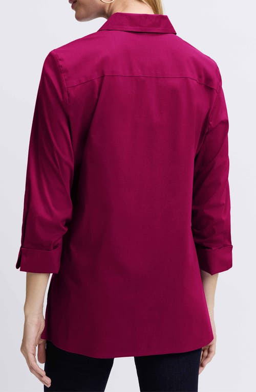 Shop Foxcroft Evelyn Three-quarter Sleeve Button-up Shirt In Sangria