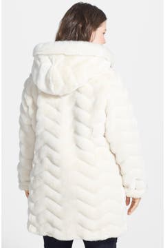 Gallery Chevron Faux Fur Hooded Coat (Plus Size) | Nordstrom