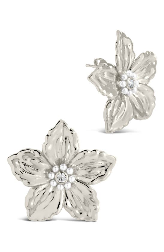 Shop Sterling Forever Ottilia Cz & Cultured Pearl Flower Stud Earrings In Silver