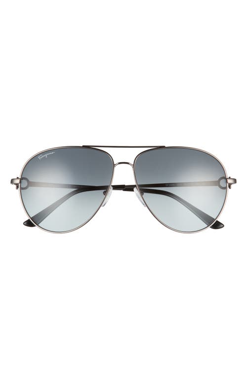 Shop Ferragamo 61mm Timeless Aviator Sunglasses In Dark Ruthenium/blue