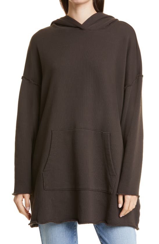 Eileen Fisher Hooded Organic Cotton Tunic Sweatshirt In Espresso