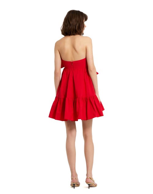 Mac Duggal Faille Strapless Twist Bow Mini Dress In Cherry