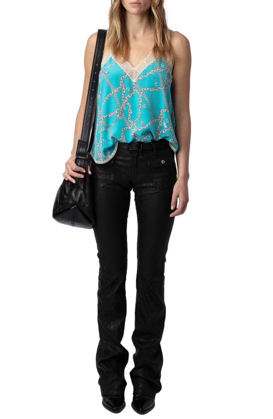 Shop Zadig & Voltaire Christy Chaines Lace Trimmed Silk Camisole In Aqua