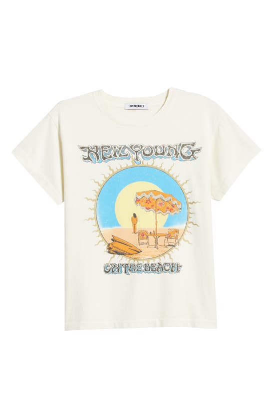 Shop Daydreamer Neil Young On The Beach Cotton Graphic T-shirt In Stone Vintage