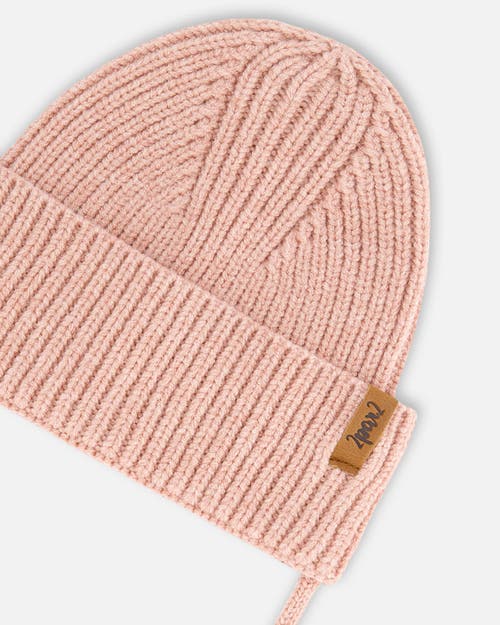 Deux Par Deux Baby Girl's Mid-season Knit Hat With Strings Dusty Pink In Cameo Brown