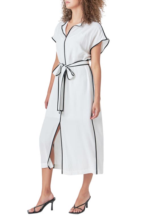 Endless Rose Contrast Binding Tie Belt Midi Dress In White/ Black