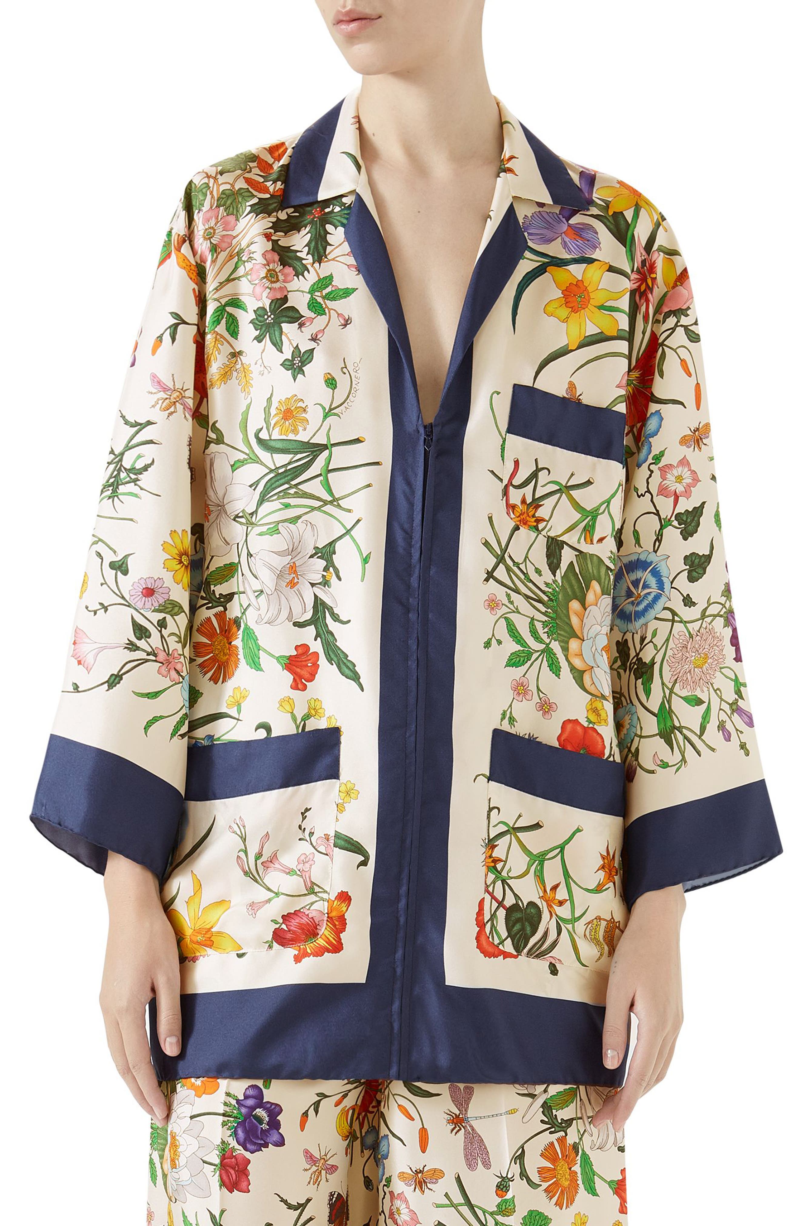 Gucci Floral Print Silk Foulard Shirt 
