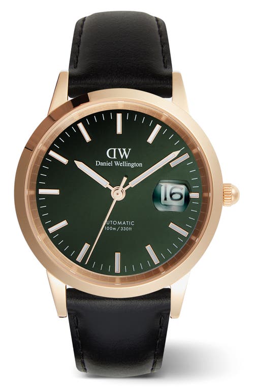 Daniel Wellington Iconic Automatic Sheffield Leather Strap Watch, 40mm In Rose Gold