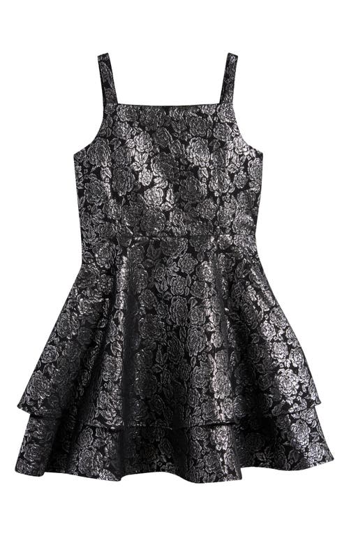 Shop Pippa & Julie Kids' Ava Metallic Floral Brocade Party Dress In Pewter