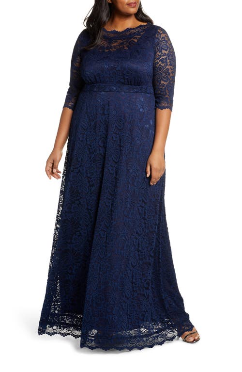 Kiyonna Leona Lace Evening Gown Nocturnal Navy at Nordstrom,